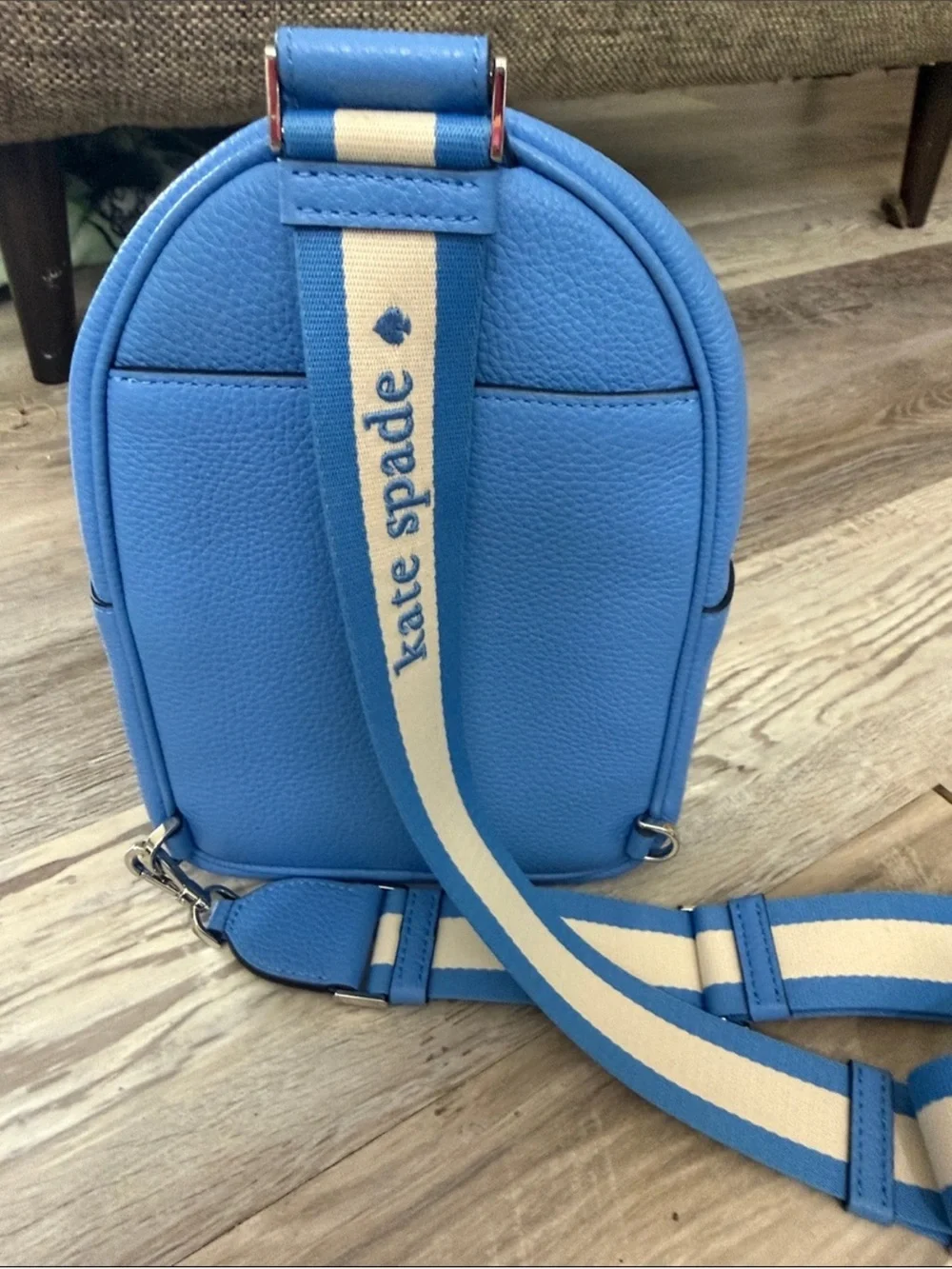 Kate Spade Emma Small Blue Pebbled Leather sling Backpack Like new $379 retail